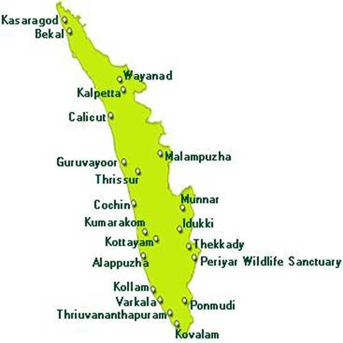 kerala tourism map